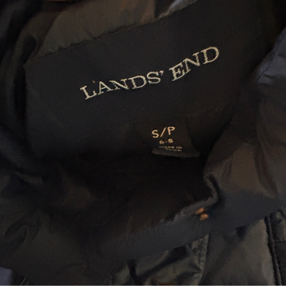Lands' End Blue Down Puffer Jacket with High Collar and Quilting - Picture 3 of 4